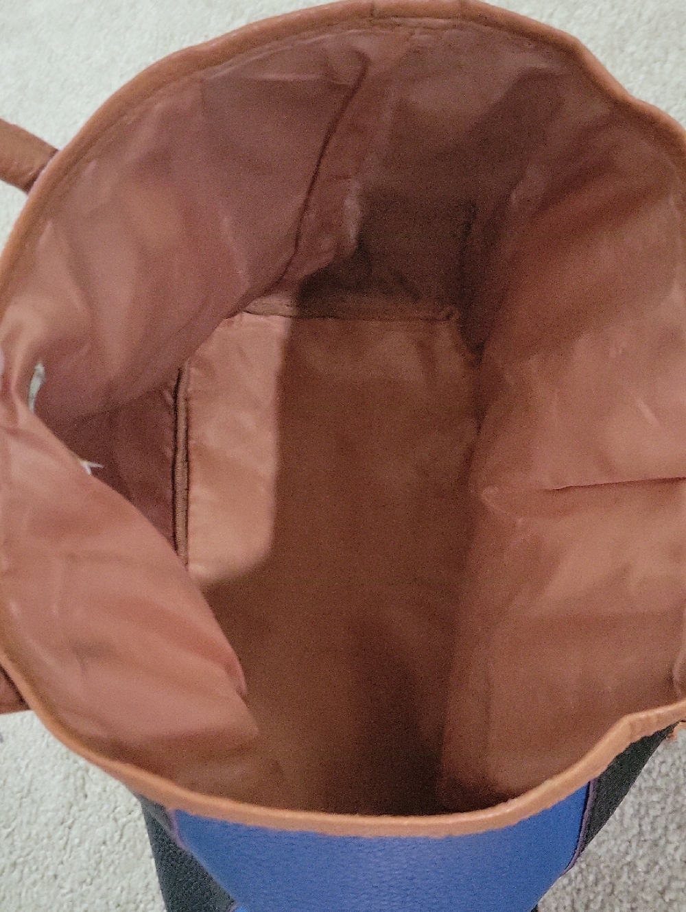 Neiman Marcus Black, Blue & Tan Leather Colorblock Tote - Picture 3 of 10